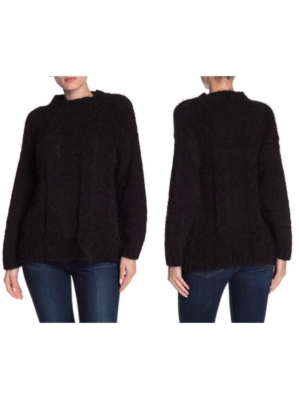 CENY Eyelash Knit Cabled Mock Neck Sweater Size medium